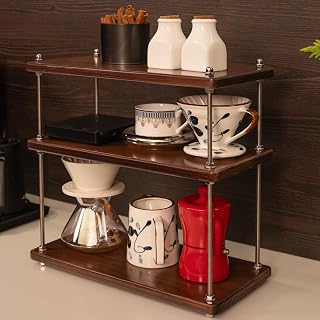 Solid Wood 3 Tier Coffee Bar/Matcha Station Organizer Shelf for Countertop