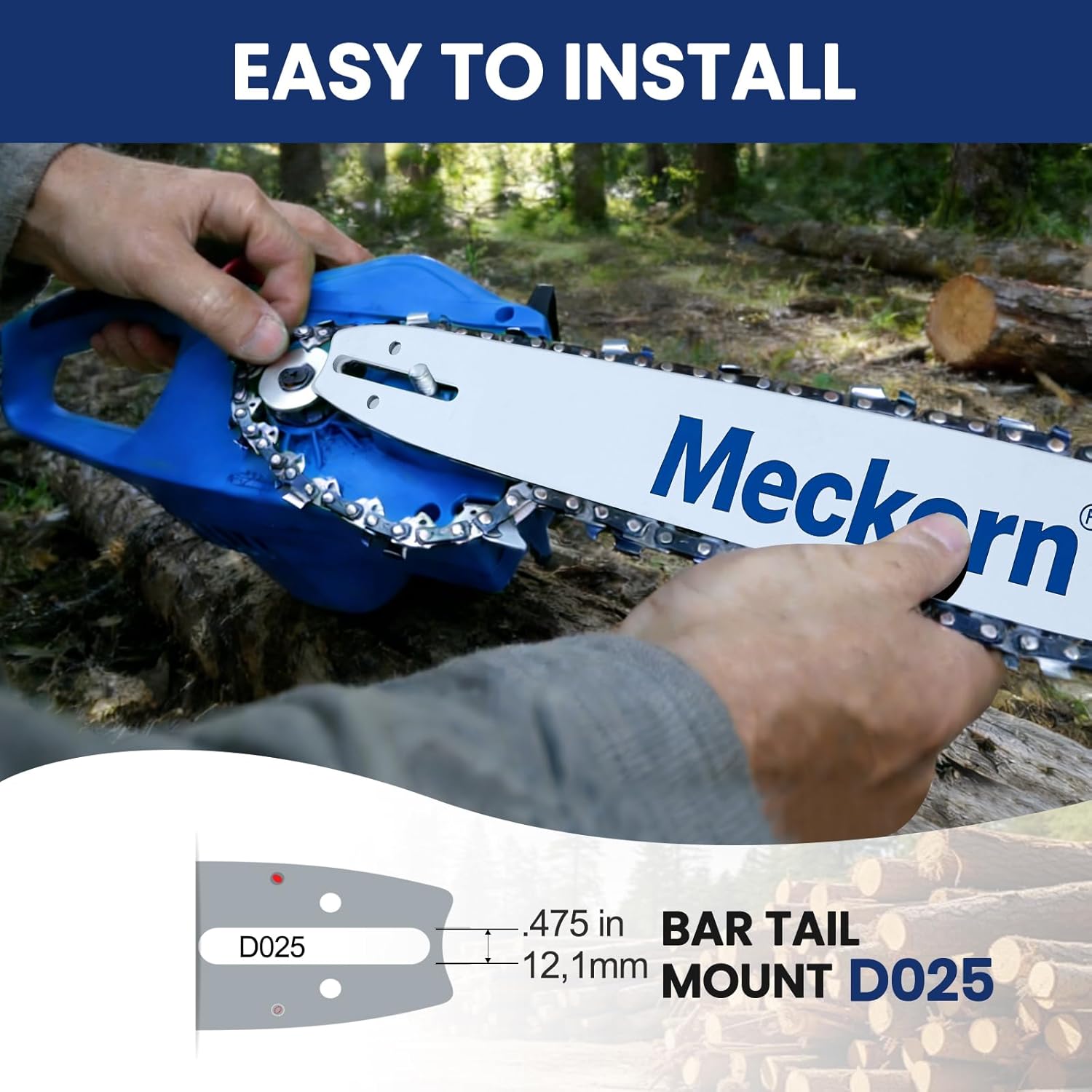 25 Inch Chainsaw Guide Bar Saw Chain Combo 3/8" Pitch 0.050" Gauge 84 Drive Links Tail Mount D025 Fits Stihl 33RS-84 MS360 MS380 MS390, Replaces Stihl 3003 000 5231, 3003 000 8822, 240RNDD025