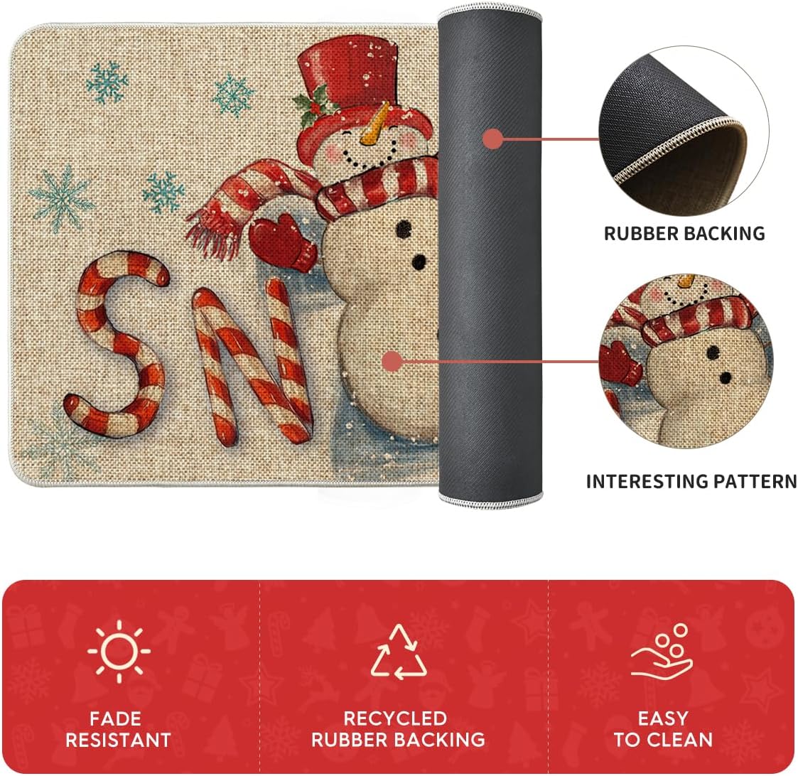Artoid Mode Candy Cane Snowman Let It Snow Winter Kitchen Mats Set of 2, Christmas Low-Profile Home Decor Kitchen Rugs for Floor - 17x29 and 17x47 Inch