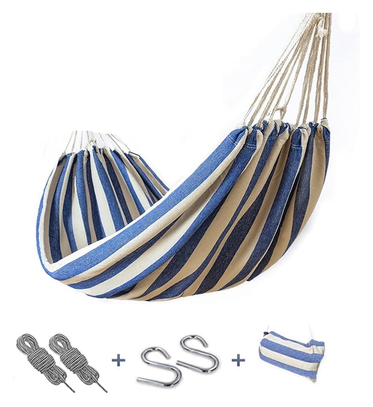 Hamac portable, hamac simple ou double for extérieur, hamac de jardin for camping, voyage, terrasse, hamacs en toile à rayures bleues et blanches, portable avec sac de transport, balançoire for intéri