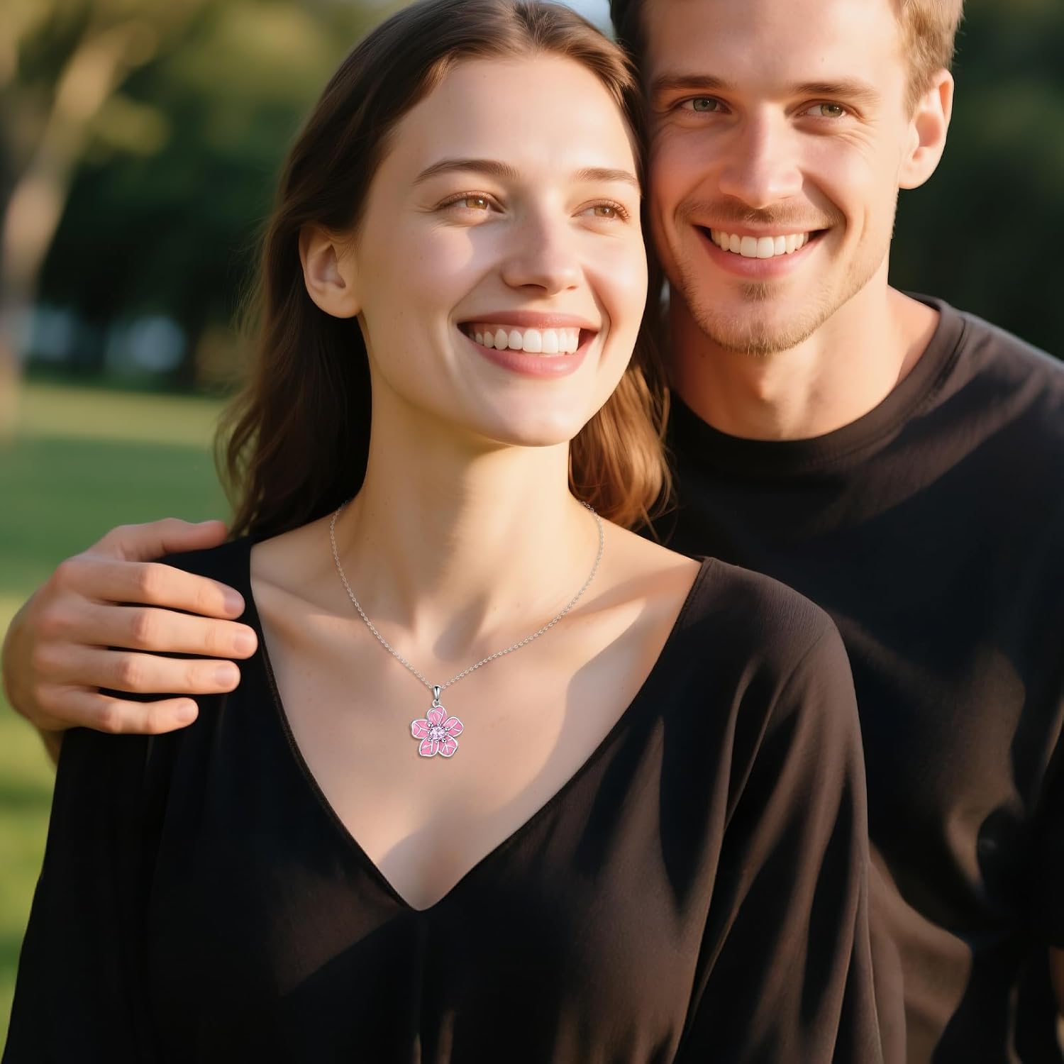 URONE Cherry Blossom Necklace925 Sterling Silver Pink Flower Necklace Cherry Blossom Jewelry Gifts For Women - Image 3