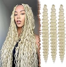 FESHFEN Crochet Braids Hair Extensions - 3 Packs Deep Twist Ocean Wave Braiding Extension Light Blonde Synthetic Highlights for African Curly Braids for Women, 55 cm