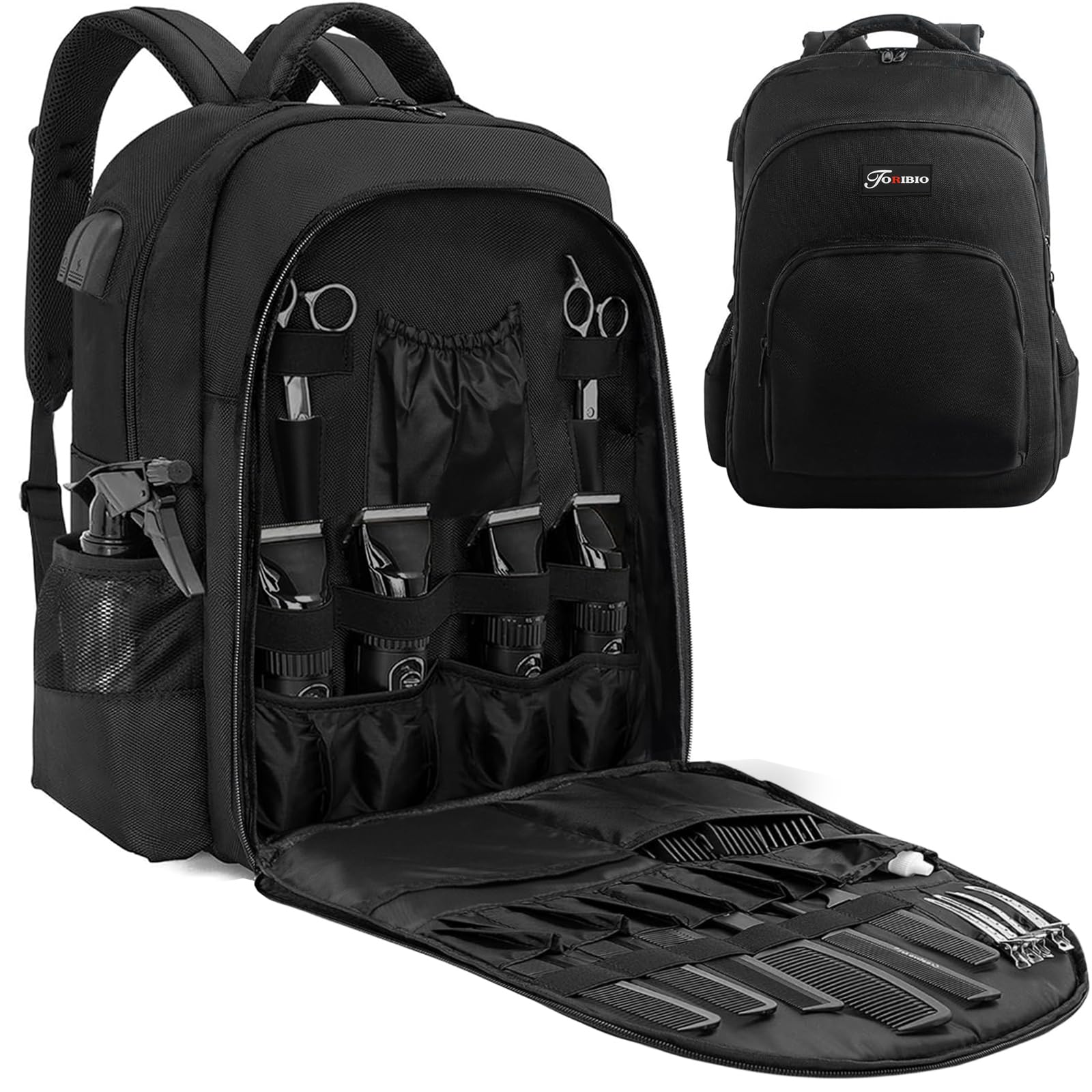 TORIBIO Barber Supplies Bag for Clippers and Supplies, Hairstylist Clipper Portable Backpack for Barber Tools (Black)