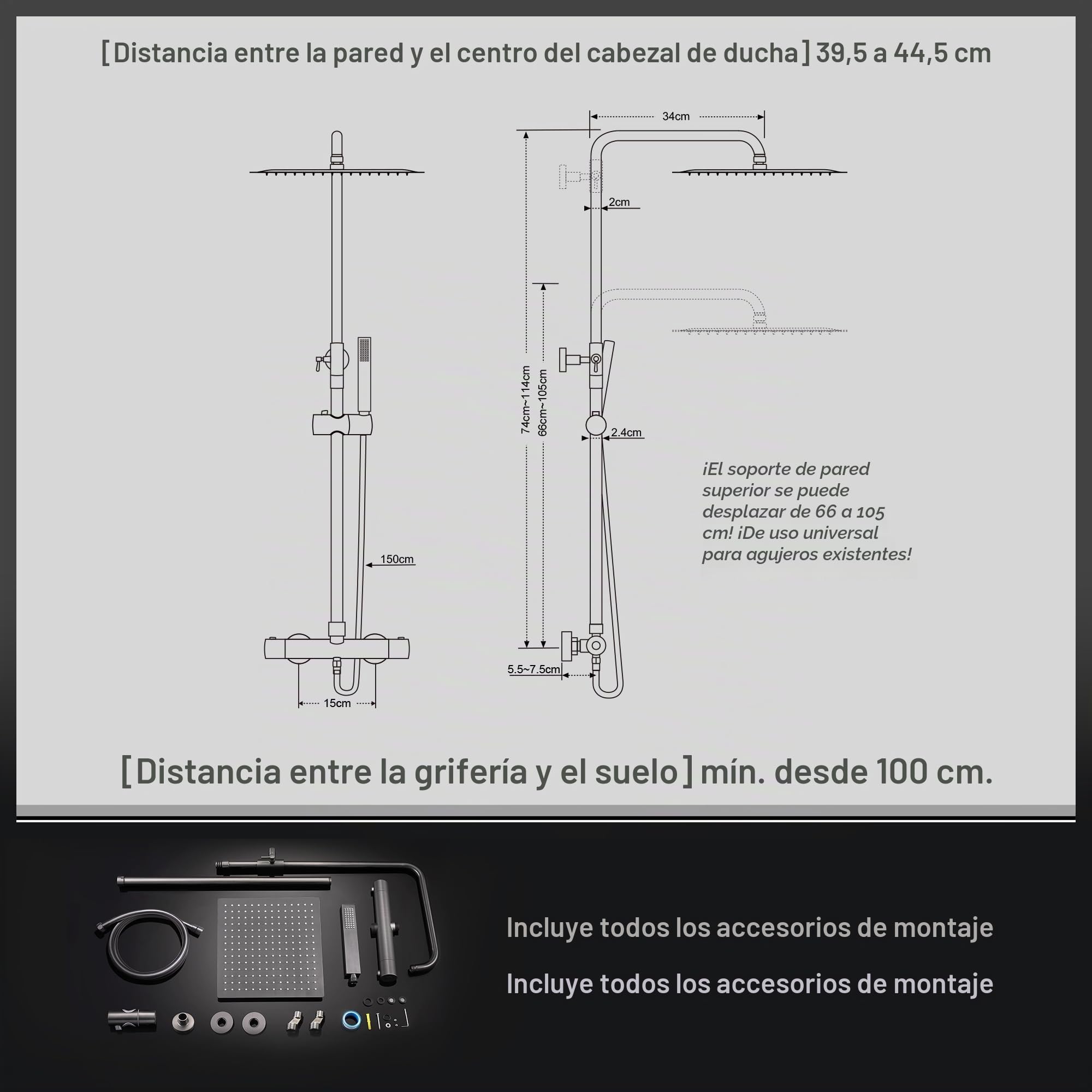Görbach Columna de Ducha Termostático Acero inoxidable 304 Conjunto Ducha Monomando Grifos Termostaticos Columna de Hidromasaje con Ducha Mano y Ducha Cuadrada Lluvia 25x25cm Gris bronce cepillado | Juego completo de ducha de acero inoxidable con grifo, c