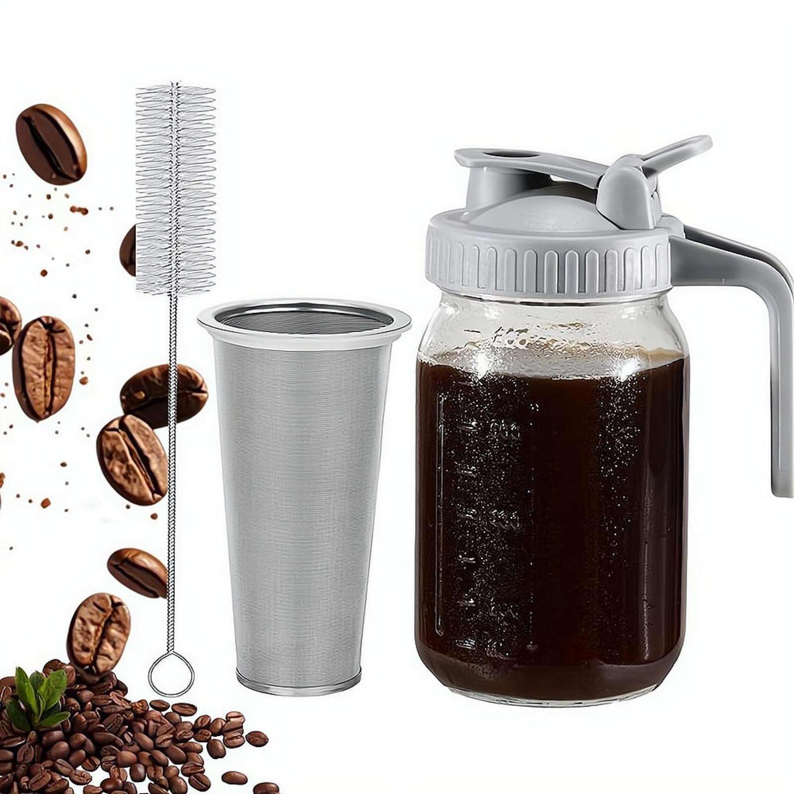 Jarra para cafetera fría de cristal con filtro de acero inoxidable para té helado