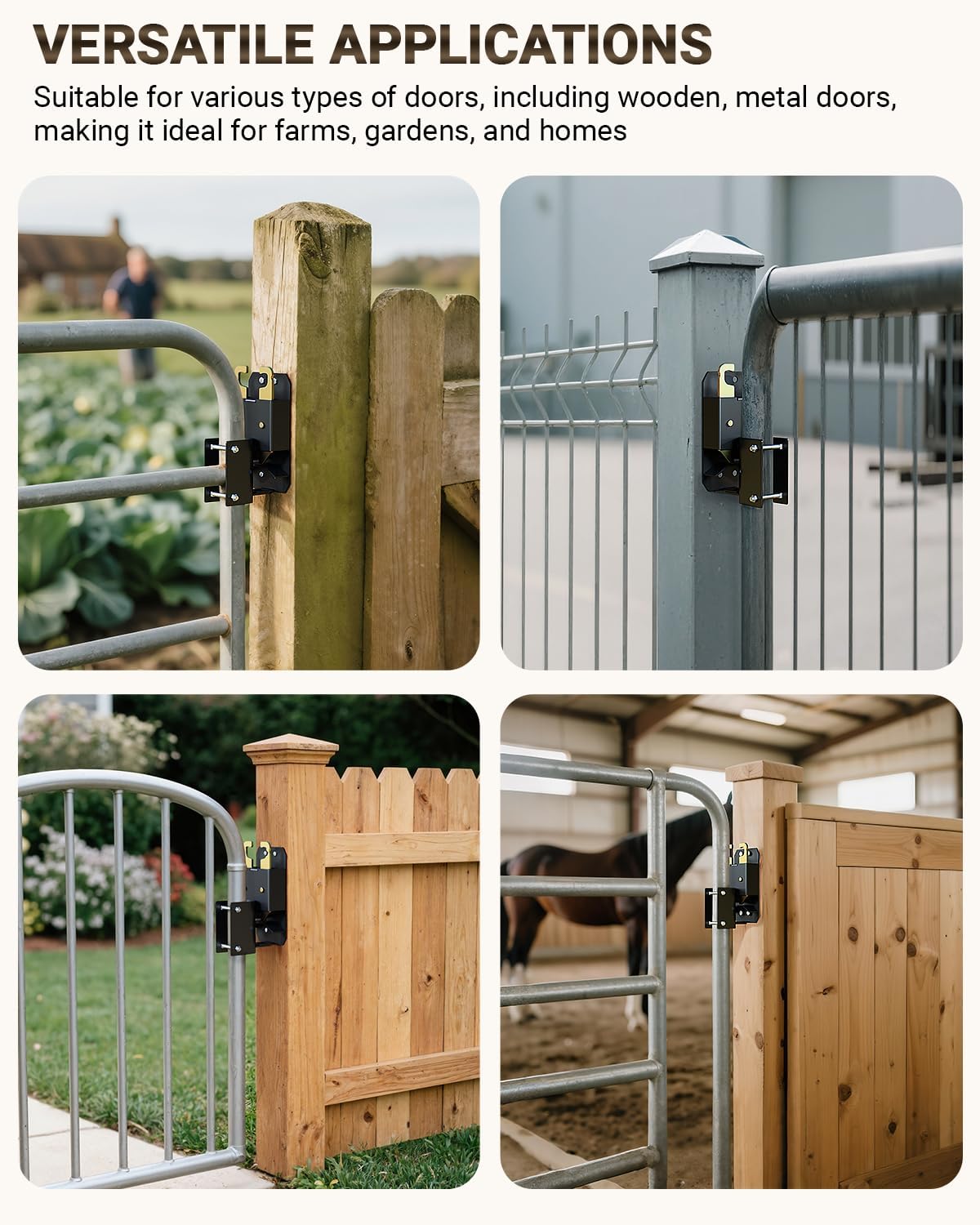 2 Way Farm Gate Latch, 2PC Heavy-Duty Fence Gate Latch with Self-Locking Nut, Black Livestock Gate Latch Compatible with Horse Corrals, Farms, Pastures, Stables, Ranches