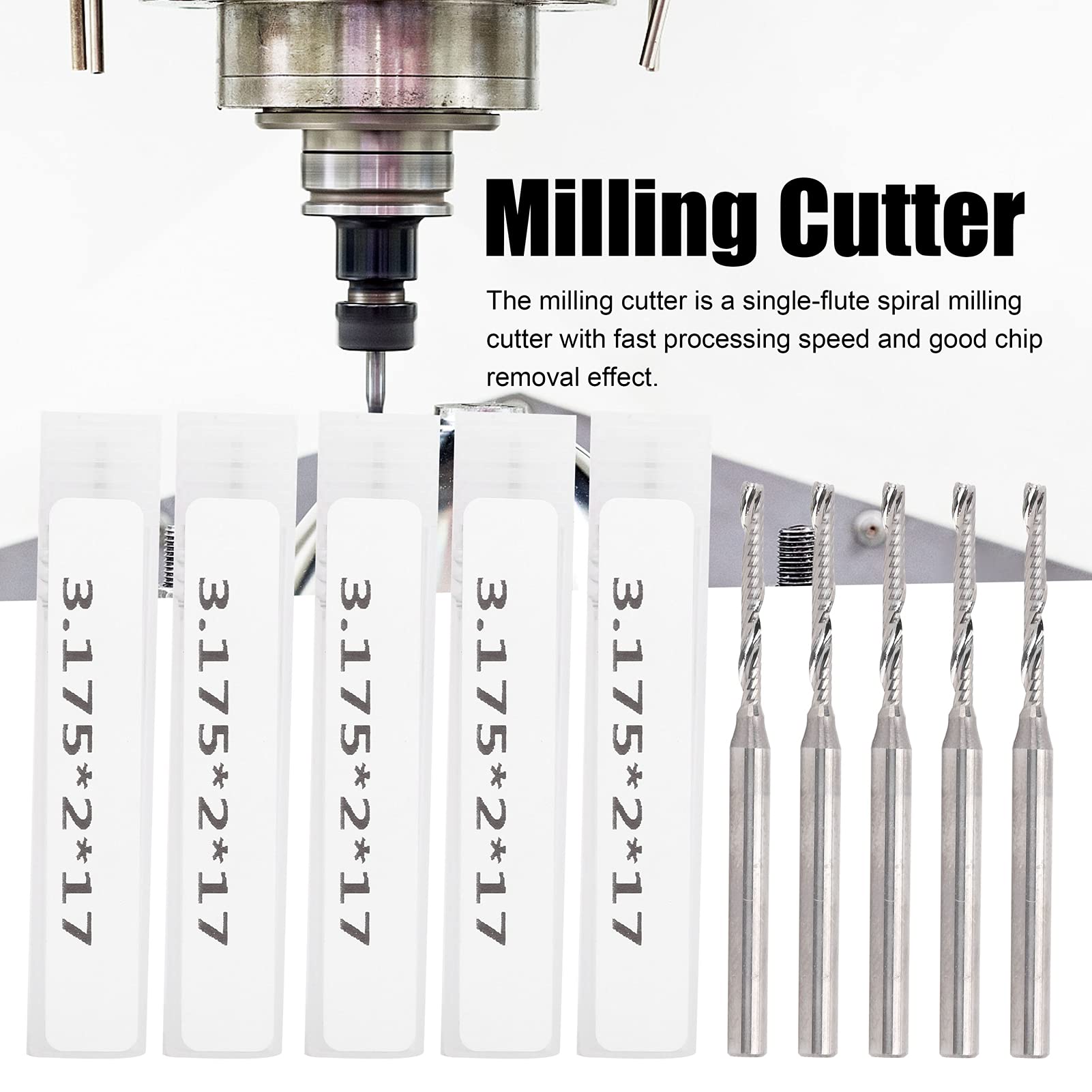 5 pezzi fresa a spirale professionale in acciaio al tungsteno a flauto singolo punte per router CNC 3.175x2x17mm fresa per incisione ad alta velocità per taglio di metalli