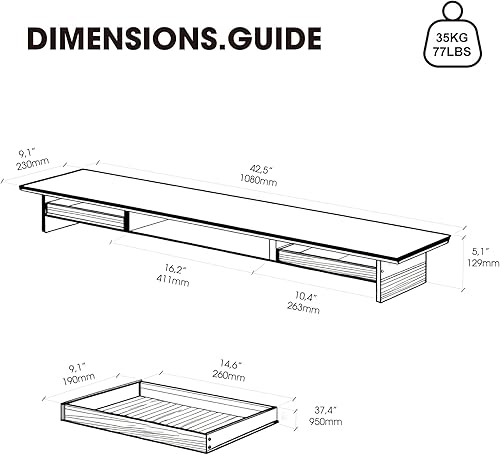 Miniatura 5 de Fenge Soporte de monitor acrílico para escritorio, elevador de monitor doble de 2 niveles con cajones de madera maciza, soporte de computadora de