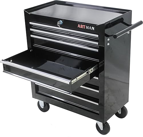 Miniatura 6 de Cajas de herramientas multifuncionales de 7 cajones sobre ruedas, con cerradura de 4 pulgadas, armario de herramientas con ruedas de 4 pulgadas,