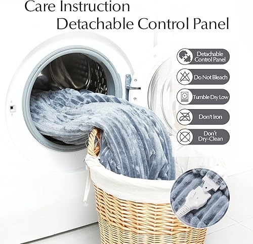 Miniatura 8 de Manta térmica, manta térmica suave y acogedora para cama, sistema de seguridad automático, 6 niveles de calefacción y 4 horas de apagado automático,
