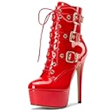 Aachcol Womens Stiletto Boots Platform Lace-up Ankle Boots Short Bootie High Heel Zipper Buckle Prom Party Dress Dance Shoes 6 Inches Heels