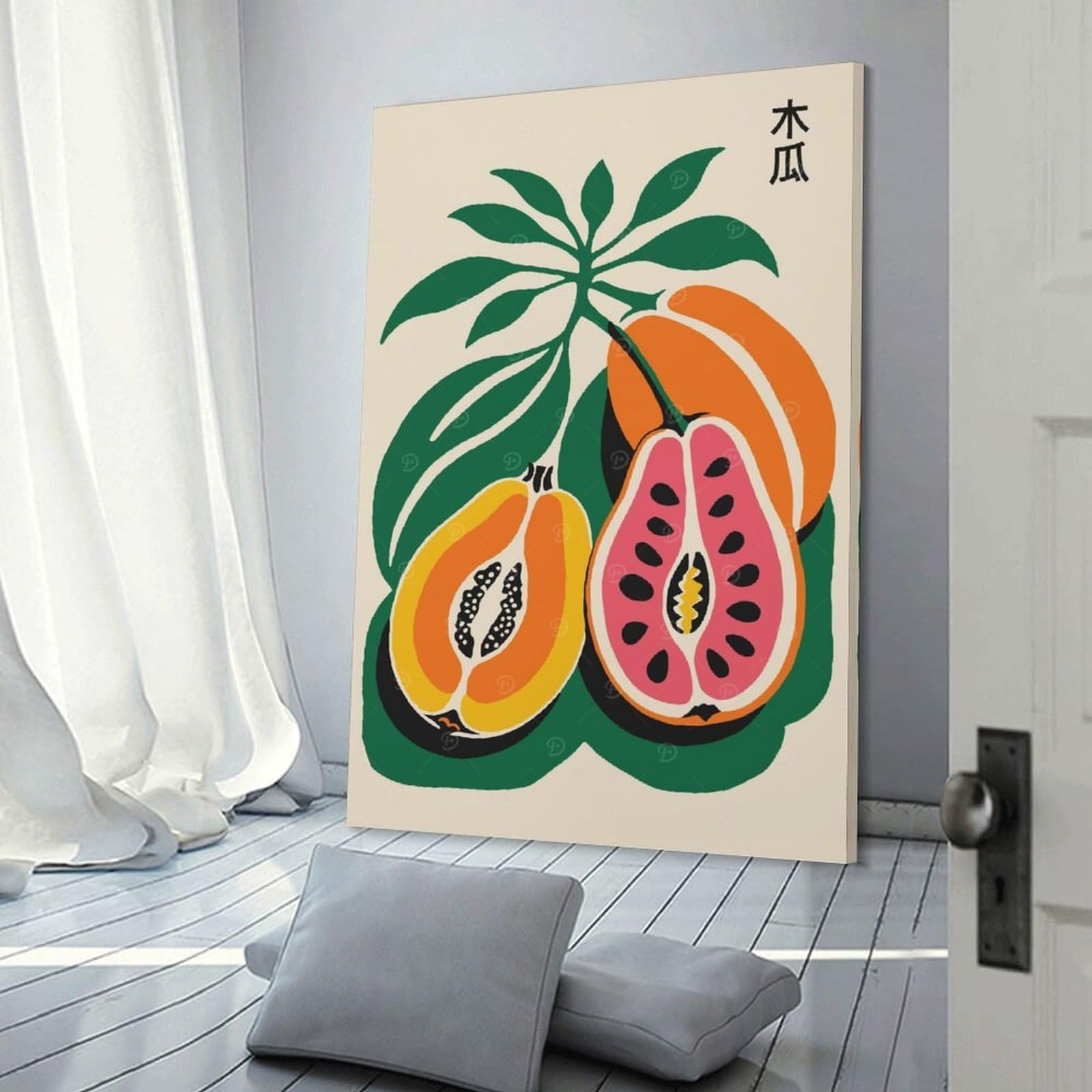 Junmoney Papaya Tropical Fruit Canvas Wall Picture 24x36inch(60x90cm), for Study, Office Or Focused Interiors, Home Office Artwork with Decorative Appeal