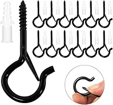 Ruikdly 12 Black Screw Hooks for Wood Screw Hooks Stainless Steel Hook for Hanging Plant Baskets, Birdhouses, Bells, Lanterns, Light Chains, Cup