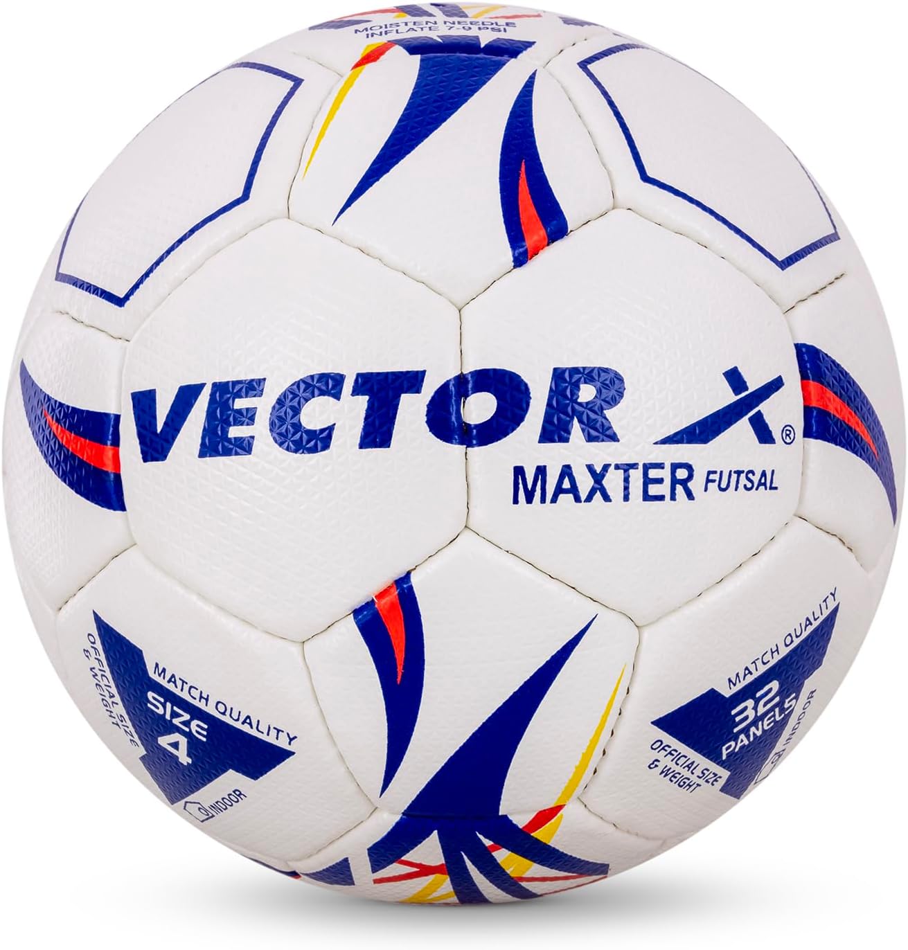 Vector X32 Panel Maxter PU Hand Stitched Indoor/Outdoor Futsal Football with Low Bounce Bladder, White-Blue, Size 4, Suitable for Match and Training for Adut and Kids 10-14 Years