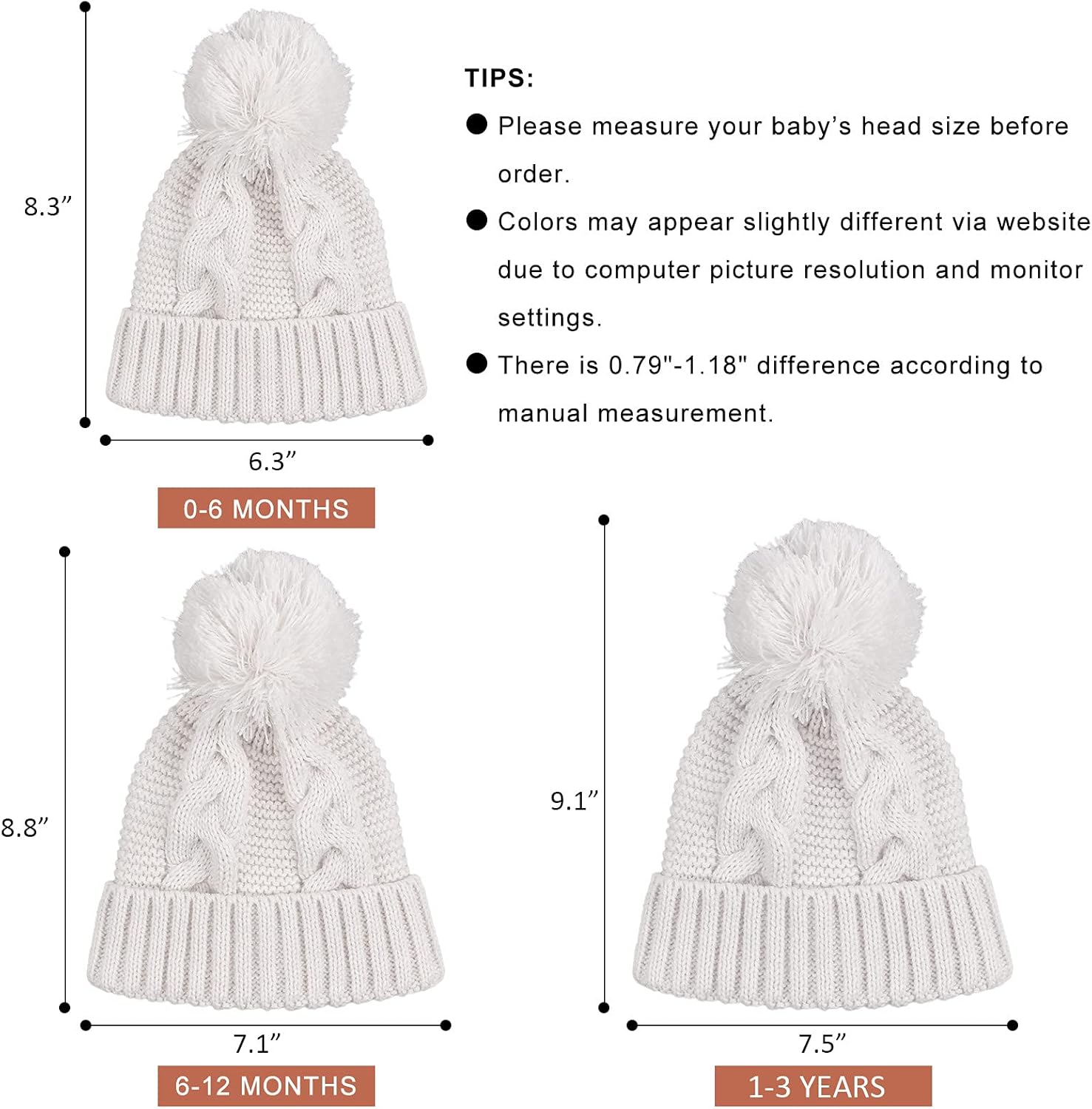 JANGANNSA Winter Knit Baby Hat Twist Warm Beanie for Boys Girls Infant Toddler Baby Beanie with Pompom - Image 7
