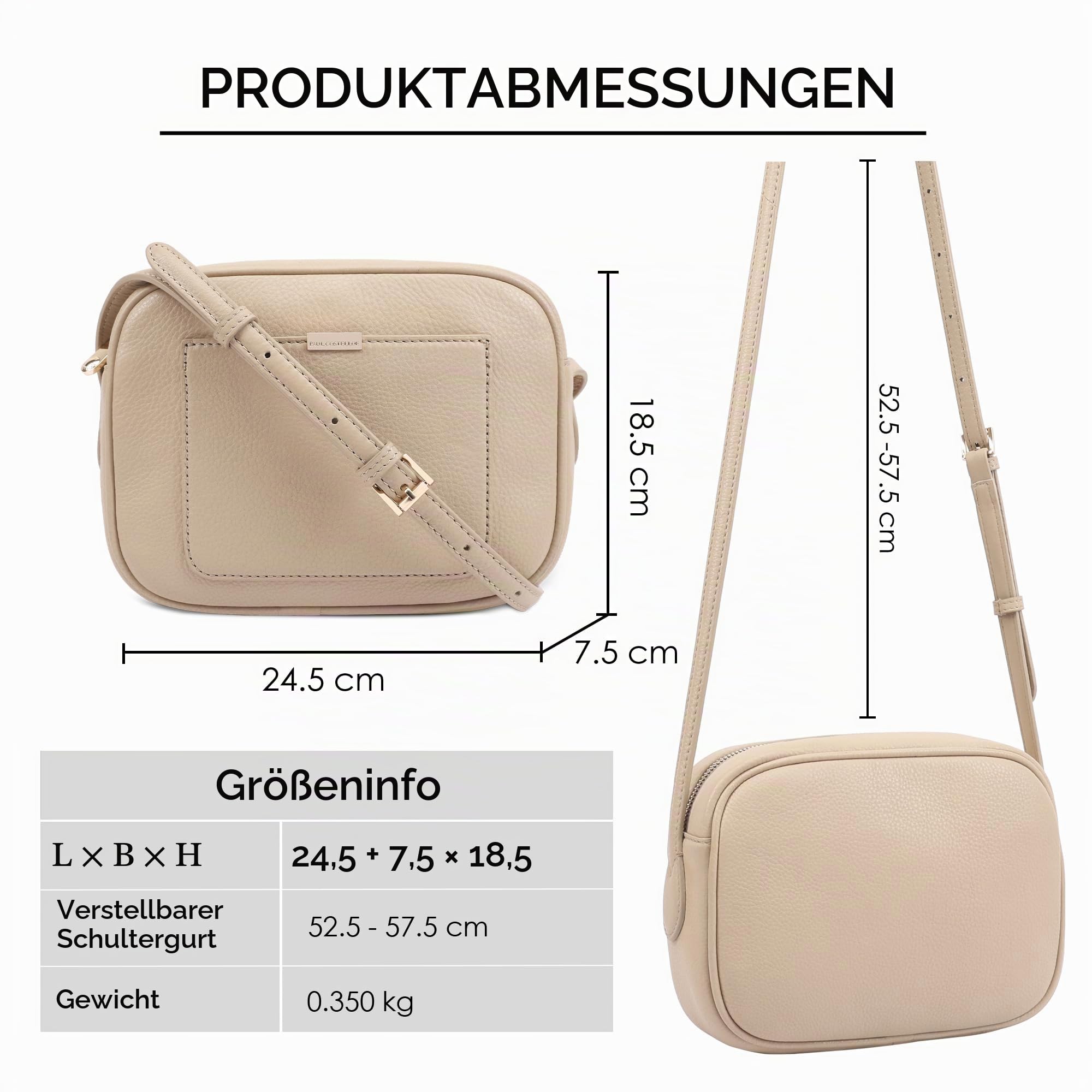 PAUL COSTELLOE Sazava Umhängetasche aus echtem Leder mit verstellbarem Riemen und goldfarbenen Metallteilen – stilvoll und vielseitig über der Schultertasche für Damen