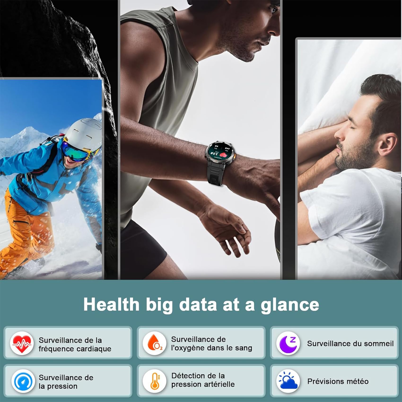 Montre Connectée Homme IP68 Étanche 960mAh 100 Jours Appels Bluetooth | Smartwatch Homme avec Écran 1,45" HD, Lampe LED, Boussole, Fréquence Cardiaque, Sommeil, 100+ Sportifs pour Android iOS, Noir