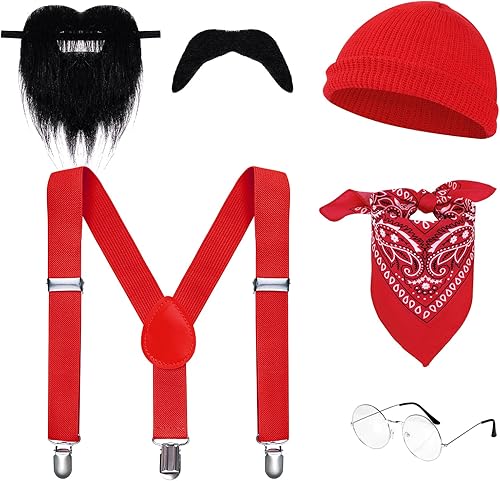 6 piezas de disfraz de Halloween para hombre, accesorios de disfraces de Halloween para adultos, incluye gafas, tirantes, sombrero de barba para