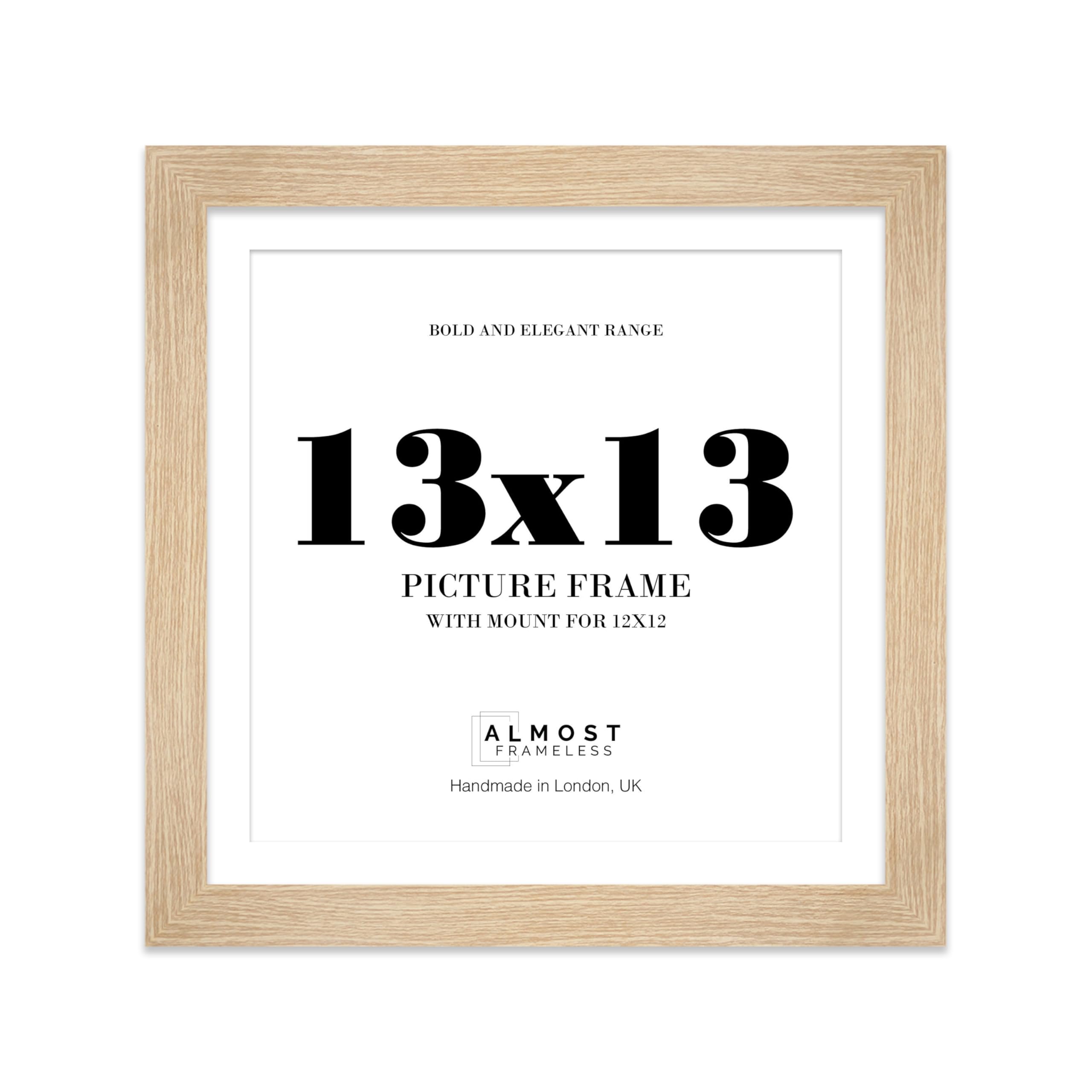 13x13 Oak Square Frame With Mount for 12x12 Pictures 28mm Edge Frame Display with Wall Hooks, 1 Pack