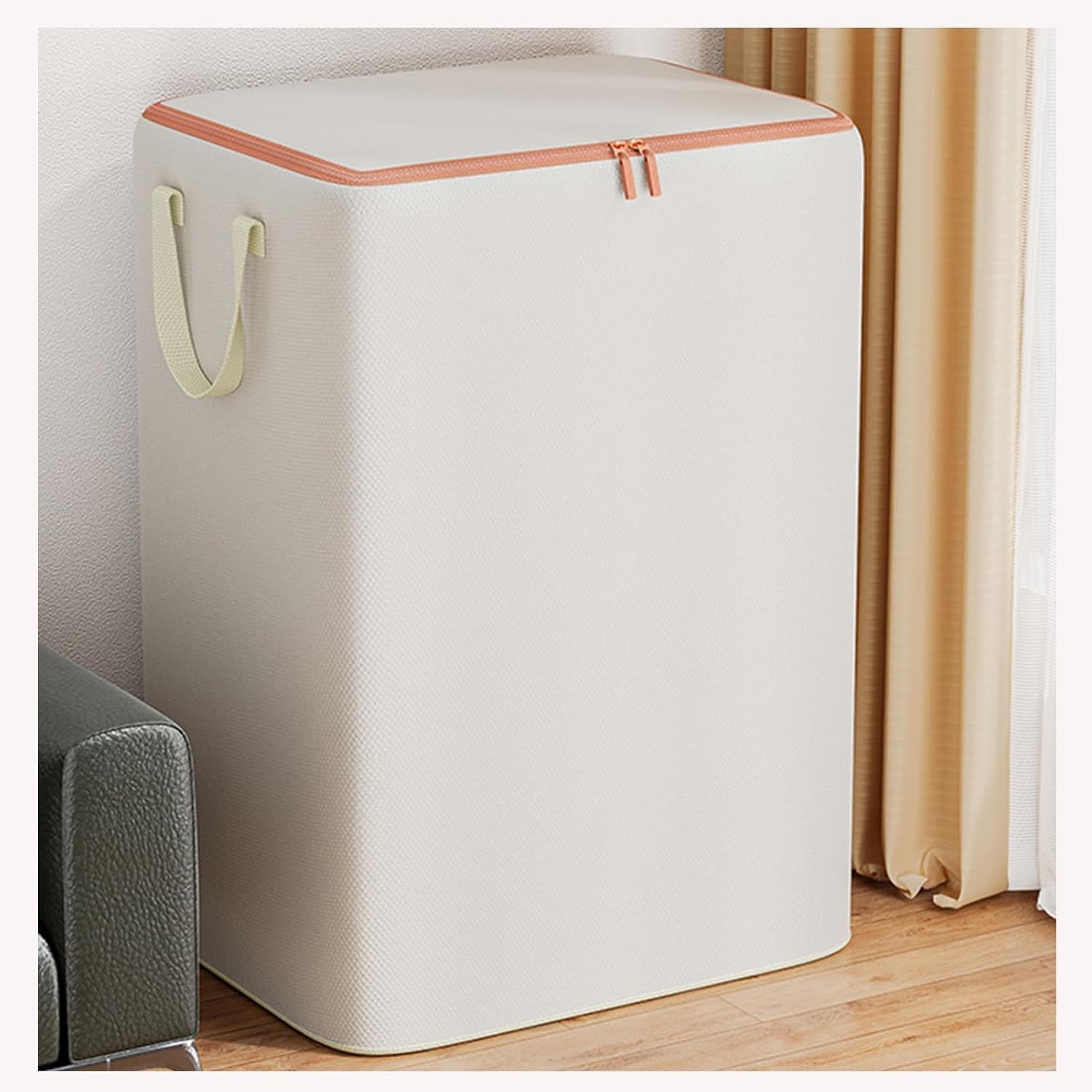 Storage Containers for Clothes Large Capacity Clothes Storage Bag Organizer with Reinforced Handle Thick Fabric for Comforters, Foldable with Sturdy Zipper, Clear Window (Beige, 19.6x15.7x27.5IN)