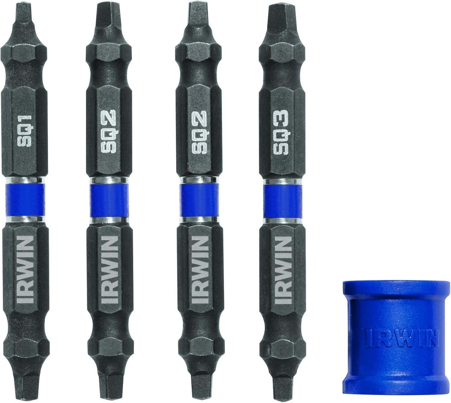 IRWIN Tools IMPACT Performance Series Double-Ended Screwdriver Power Bit, Square, 2 3/8-inch length, 5-Piece Set with Magnetic Screw Hold Attachment (1903521)