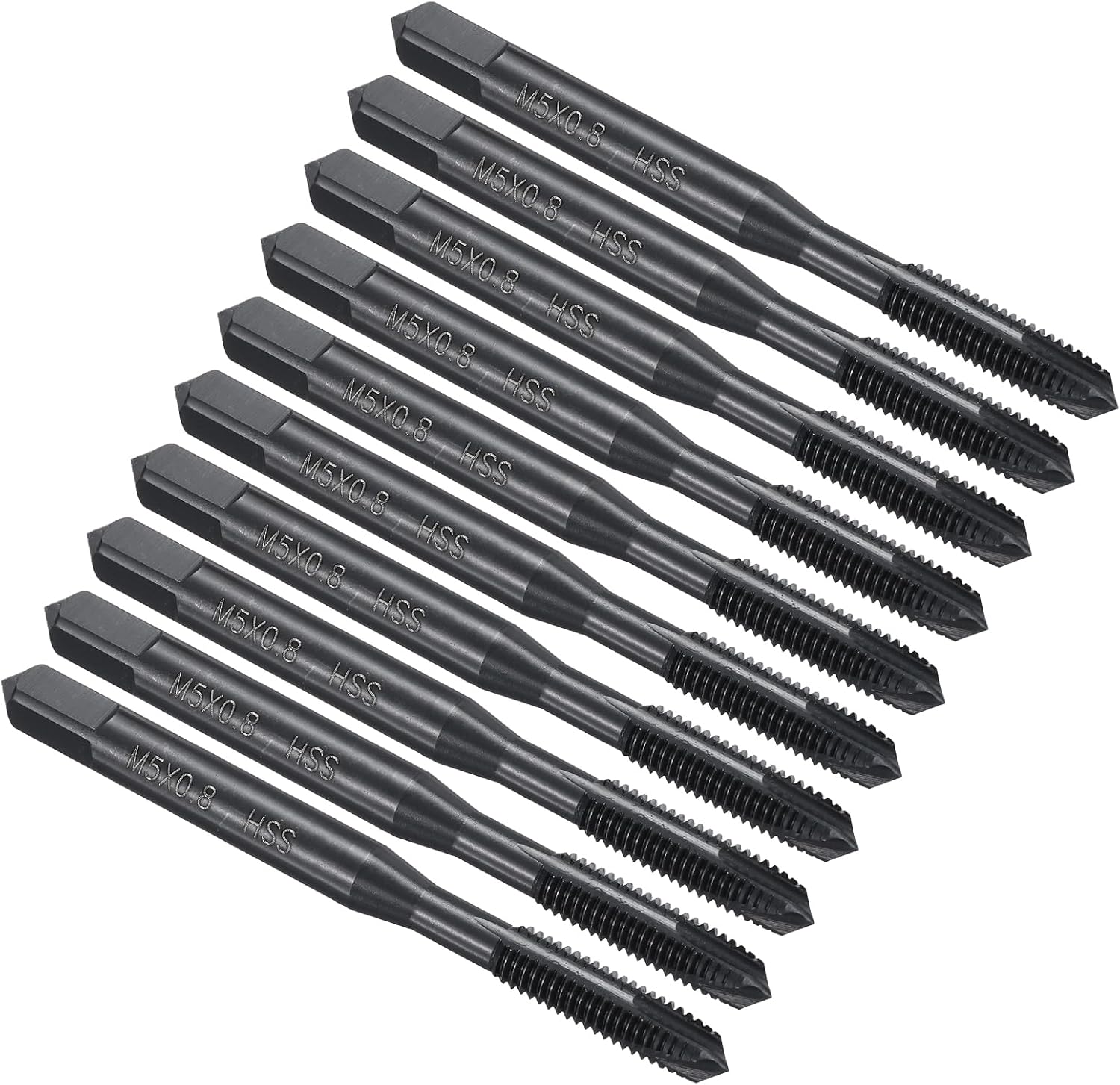 uxcell Spiral Point Plug Threading Tap M5 x 0.8 Thread, Ground Threads H2, High Speed Steel 6542, Nitriding, Metric Screw Taps Tapping Bit for Thread Repair, 10pcs