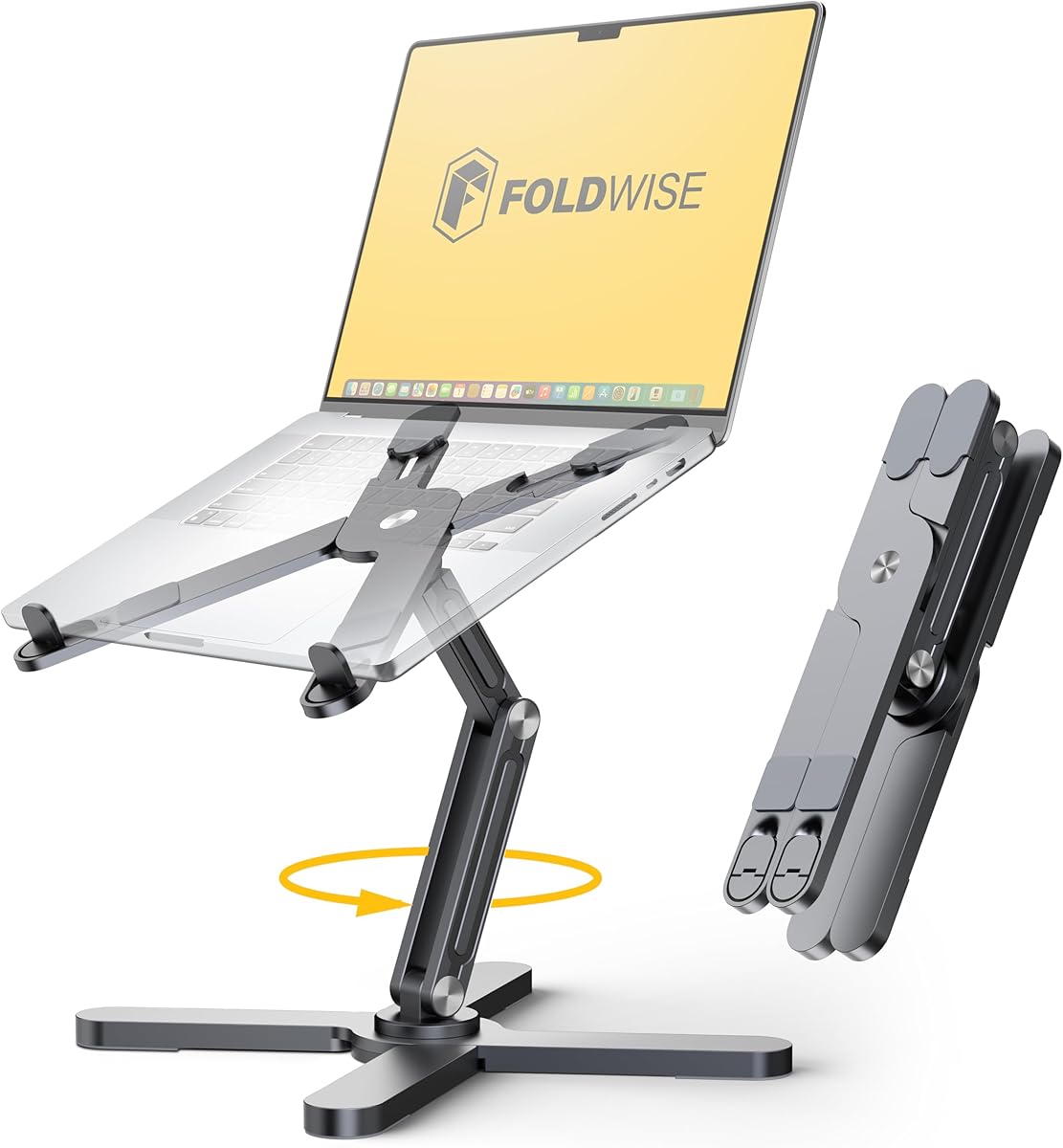 FoldWise X Premium Laptop Stand for Desk - 100% Aluminium, Portable & 360° Rotating - Adjustable Height & Angles Laptop Riser - Sturdy & Foldable MacBook Stand Compatible with All 11-18” Devices: Amazon.co.uk
