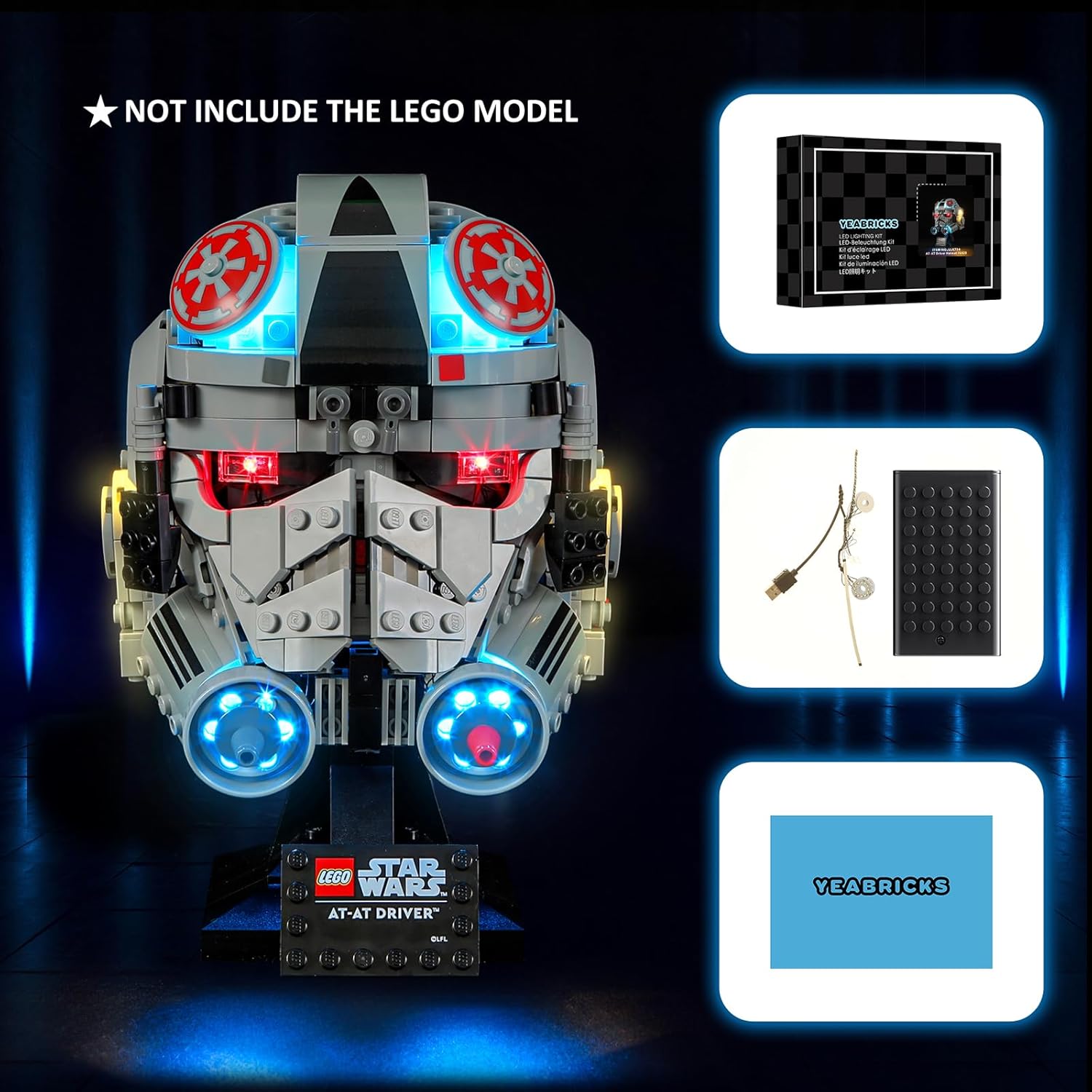 YEABRICKS LED Light for 75429 Star Wars at-at Driver Helmet Building Blocks Model (Building Set NOT Included)