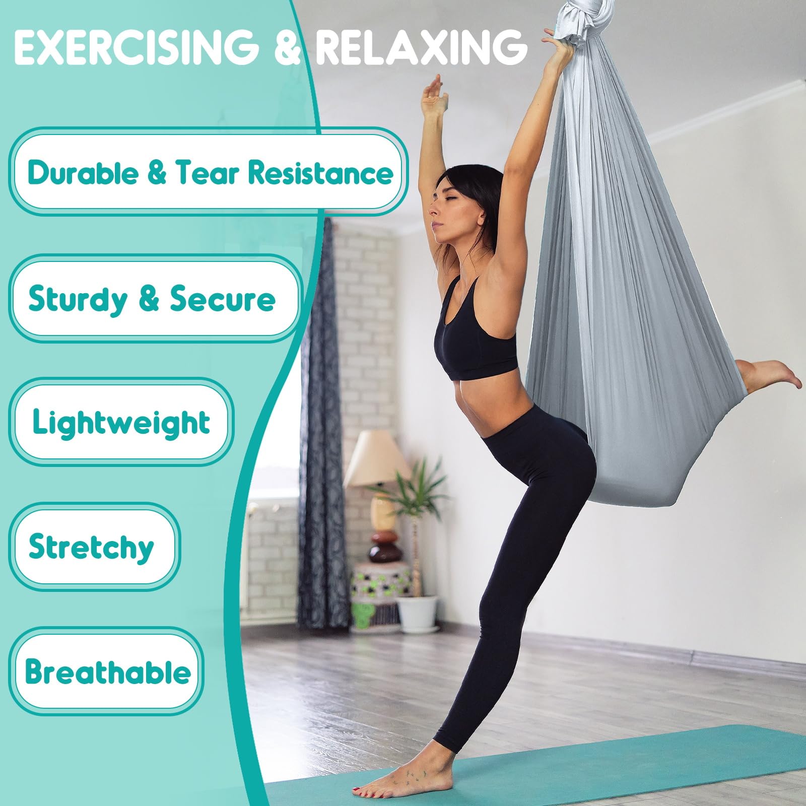 Chihee Hamaca de Yoga aéreo para inversiones y flexibilidad Hamaca de suspensión de poliéster estiramientos de Yoga y meditación - Fácil instalación con Kit de Montaje Seguro