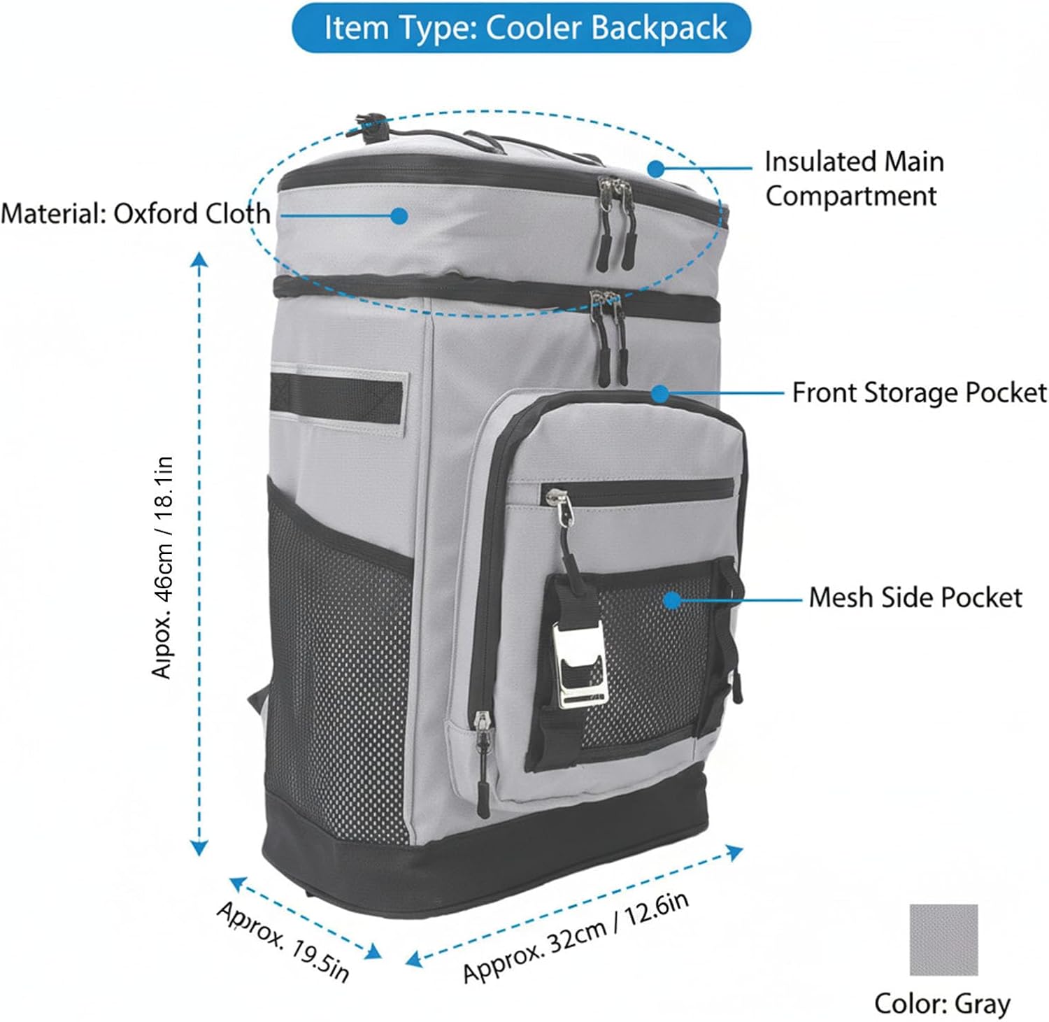 Pssopp Picnic Basketbackpack 46x19x32cm Leak Proof Beach Cooler Bag Large Capacity Lunch Hiking Backpack for Camping Picnic Fishing Travel Outdoor Work Insulated Cooler Backpack,
