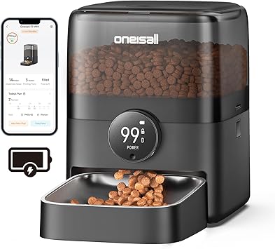 oneisall Cordless WiFi Automatic Cat Feeder, Tasty S2 Pro Rechargeable 100-Day Battery Operated Pet Feeder, 12 Cups/3L Timed Cat Food Dispenser for Large Kibble, Smart App Control (Black)