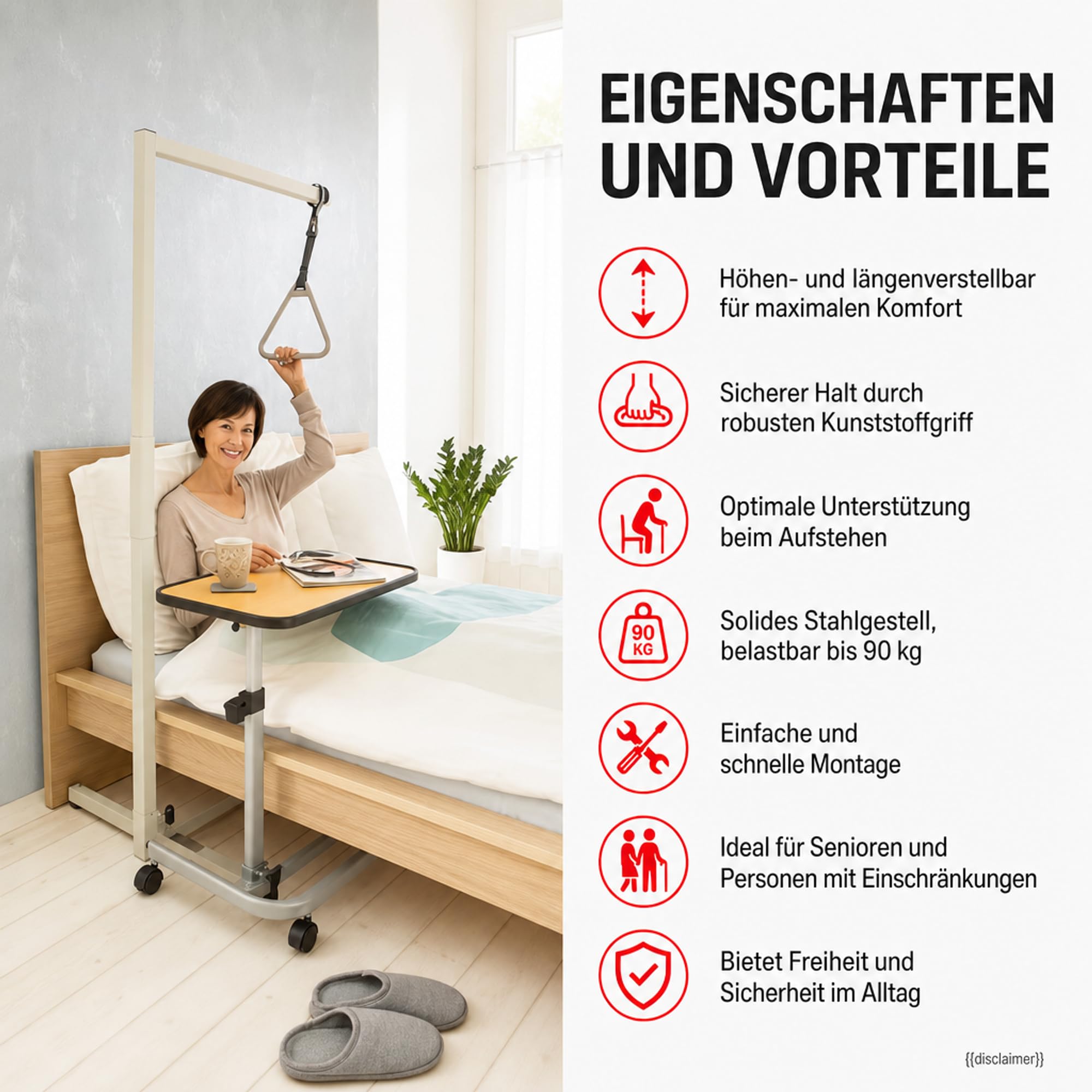 ATC Handels GmbH Elevador de cama, fuelle de cama, ayuda para levantarse – Altura 170 cm – Carga máxima aprox. 90 kg – Altura y longitud ajustable al levantarse