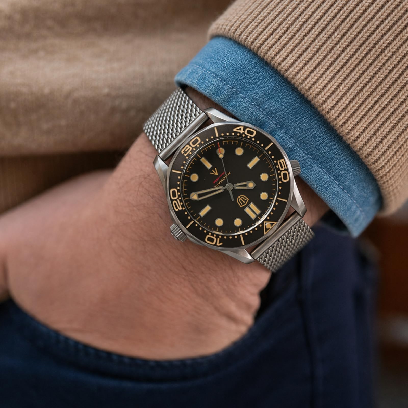 watchdives WD007 Automatyczny zegarek do nurkowania, tytanowy, męski, mechanizm mechaniczny, wysokiej częstotliwości, PT5000, klasa 2, tytanowa koperta, szafirowe szkło, wodoodporny do 200 m, BGW9