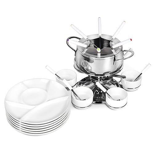 Ribelli Fondue Set 28-teilig Edelstahl 6X Gabel, Löffel, Teller, Schälchen