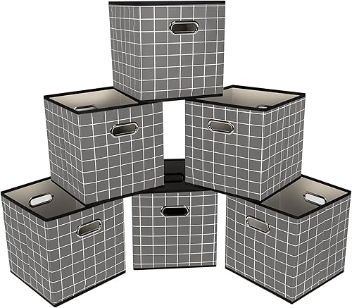 Vista 22 de Contenedores de almacenamiento de tela de tela, organizador de cubos de tela con asas dobles, cestas de almacenamiento plegables para el hogar