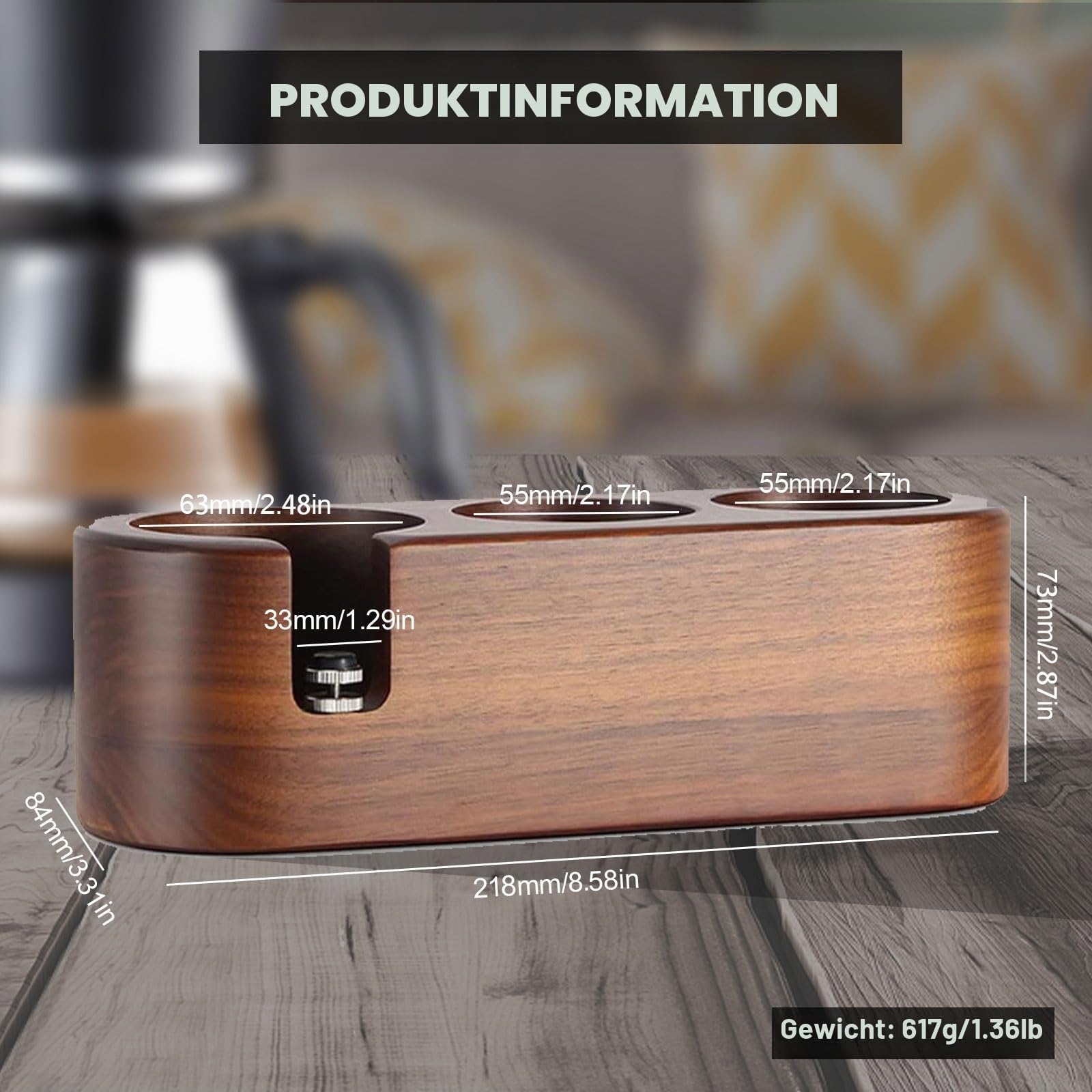 Tamperstation,Kaffee-Stampfstation Holz,Kaffeefilter Tamper Halter Portafilter Mat Stand für 51-54mm,3 Löcher Rutschfeste Kaffeestampfmatte Verteiler,Tamper Station für Kaffeemaschine,Barista Zubehör