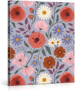 Vintage Floral Wall Art Print - Colorful Flowers Picture Painting Artwork - Aesthetic Wall Decor for Home Living Room Bedroom 8x10 Canvas Framed
