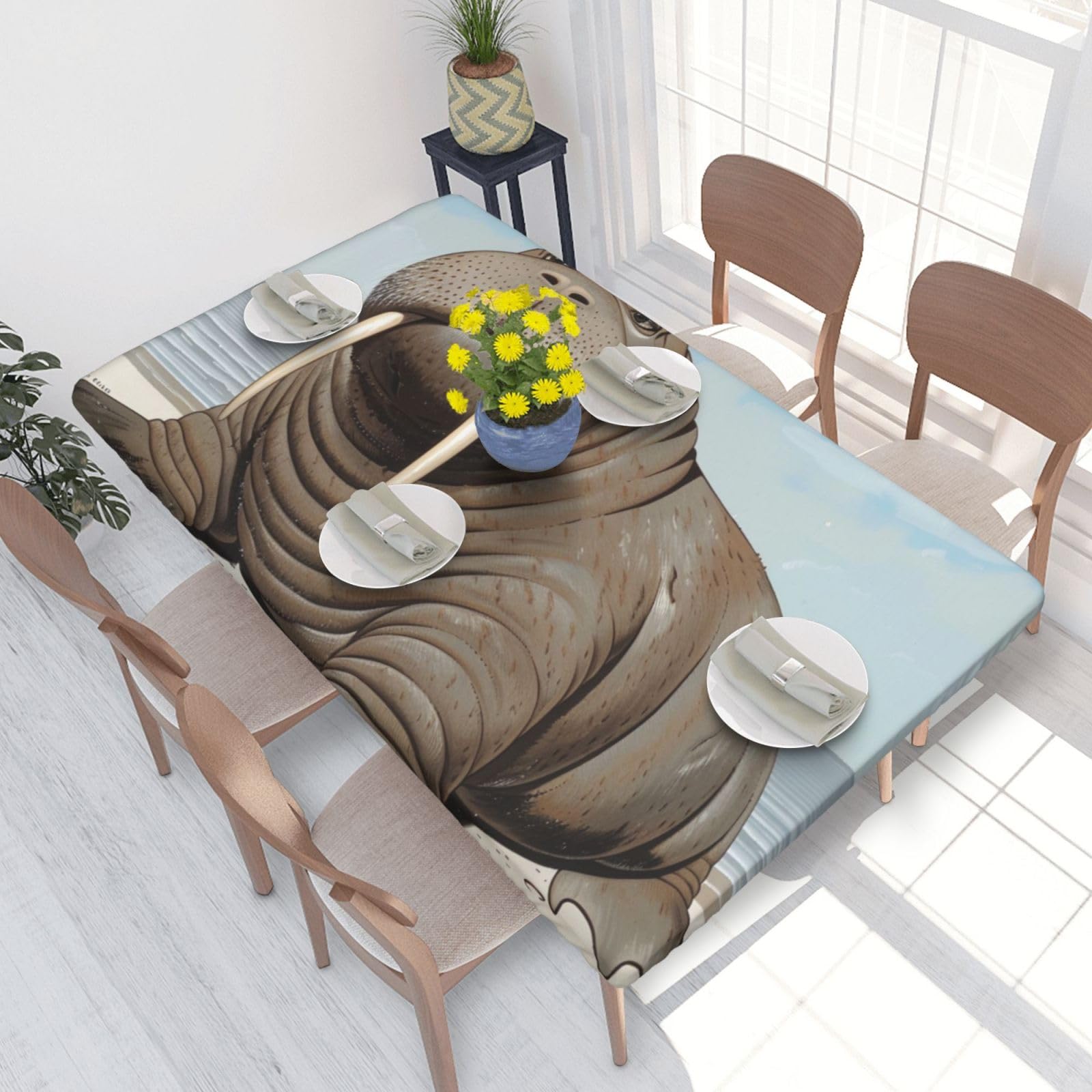 Walrus Printed Tablecloths 4ft Rectangular Table Covers Washable Polyester Decorative Table Cloth for Dining Table Picnic Wedding