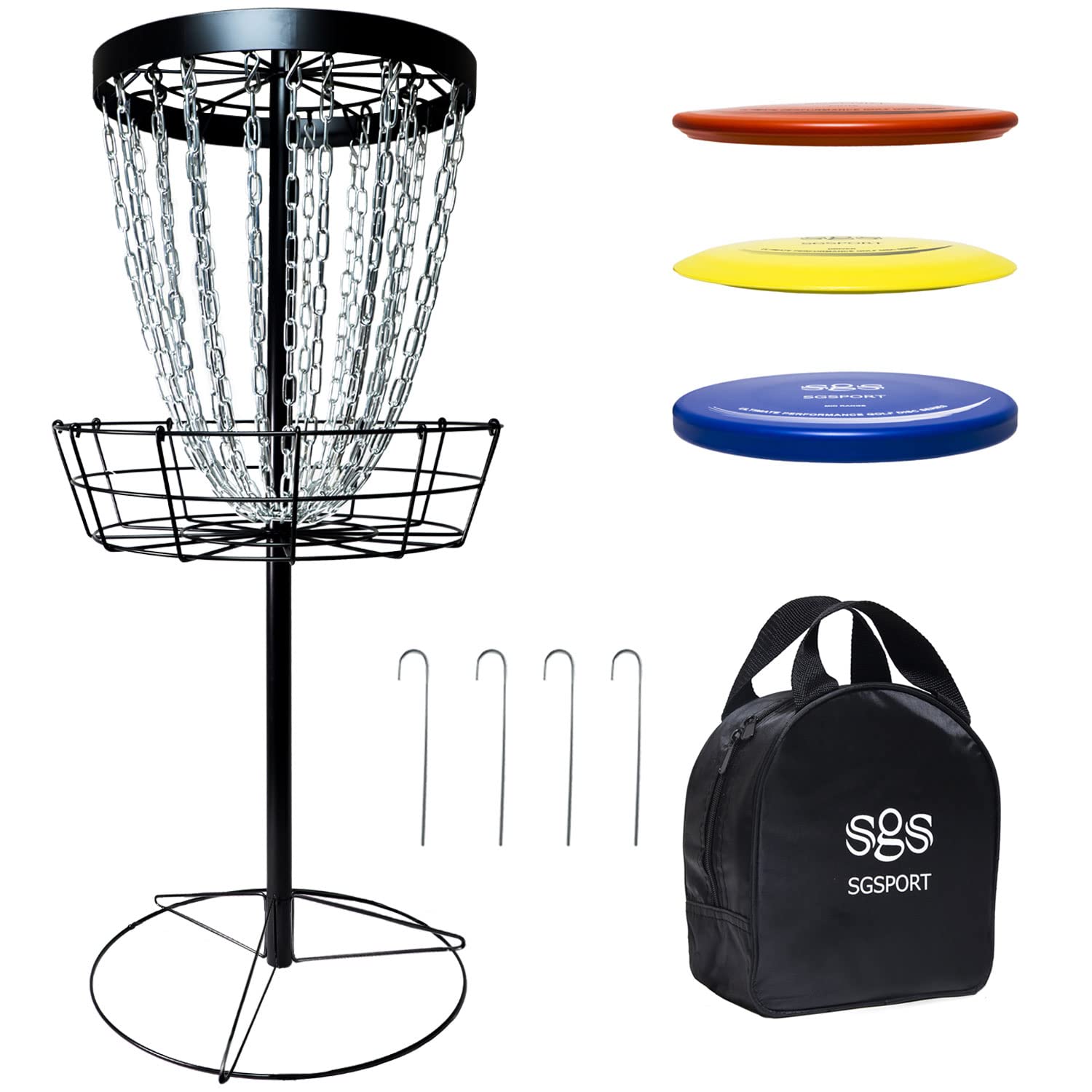 Disc Golf Basket Target - Pro 24 Ketten Tragbarer Metall Golf Torkorb mit 6 Scheiben und Tragetasche - Flying Discs Golfkörbe für Indoor & Outdoor Training Schwarz