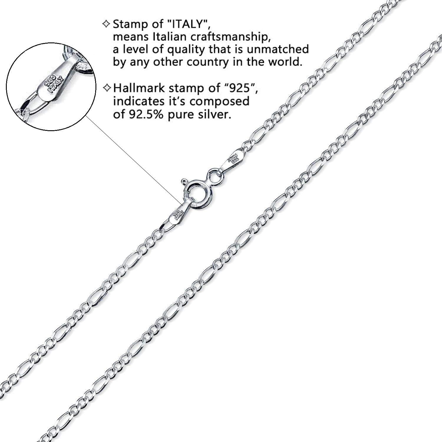 Savlano 925 Sterling Silver Italian Solid Figaro Link Chain Bracelet For Men & Women - Made in Italy Comes With a Gift Box