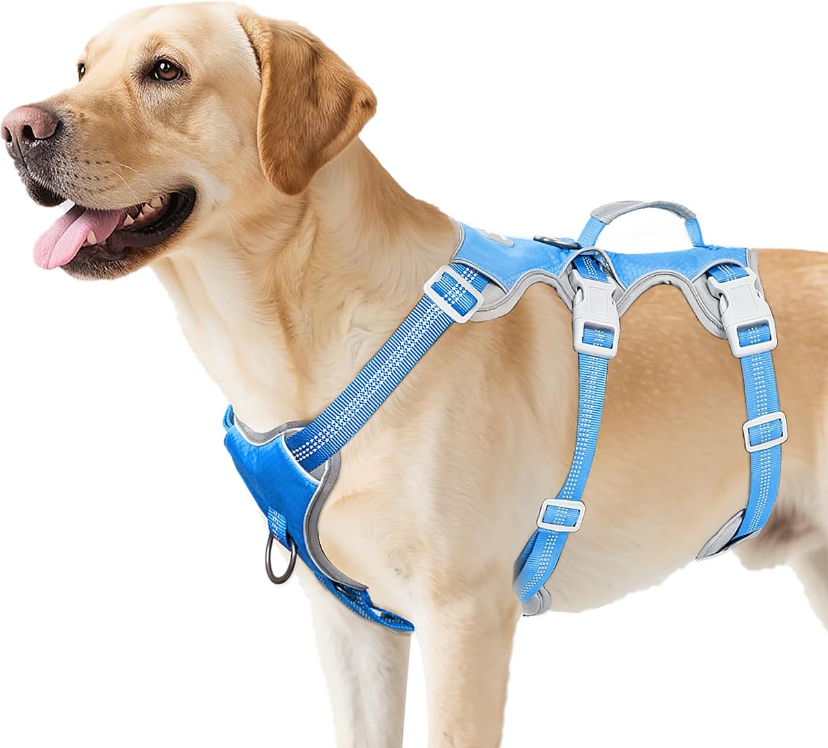 Arnés para perros a prueba de escape, arnés para artistas de escape, arnés reflectante con asa acolchada, transpirable, duradero, chaleco ajustable para perros medianos caminando, entrenando y corriendo (azul, L)