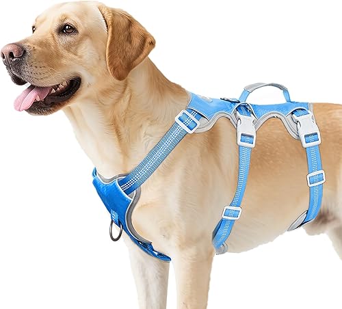 Huntboo Arnés para perro a prueba de escapes, arnés reflectante con mango acolchado, transpirable, duradero, chaleco ajustable para perros medianos