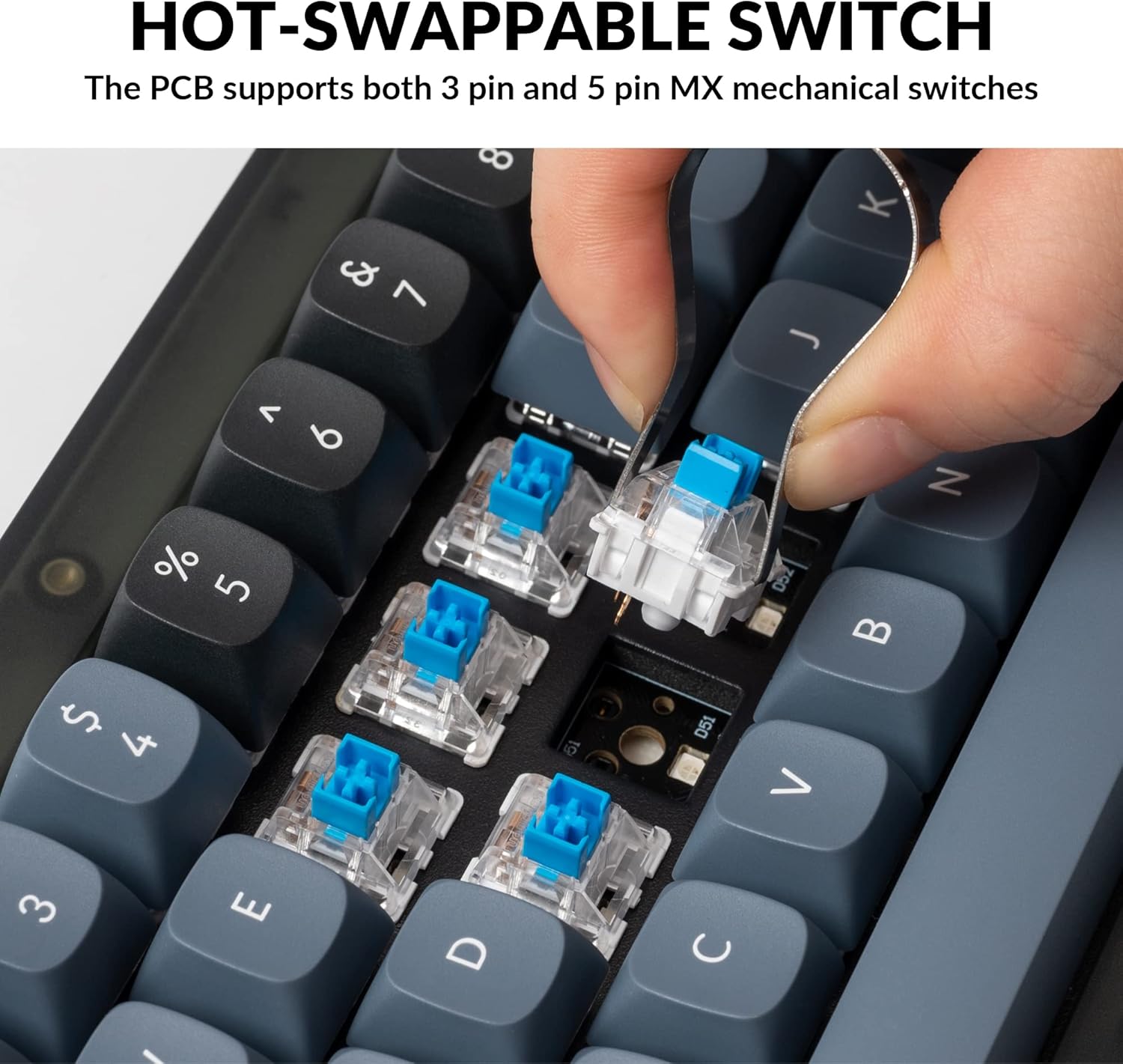 Keychron V2 Wired Custom Mechanical Keyboard, 65% Layout QMK/VIA Programmable Macro with Hot-swappable Keychron K Pro Blue Switch Compatible with Mac Windows Linux (Frosted Black - Translucent)