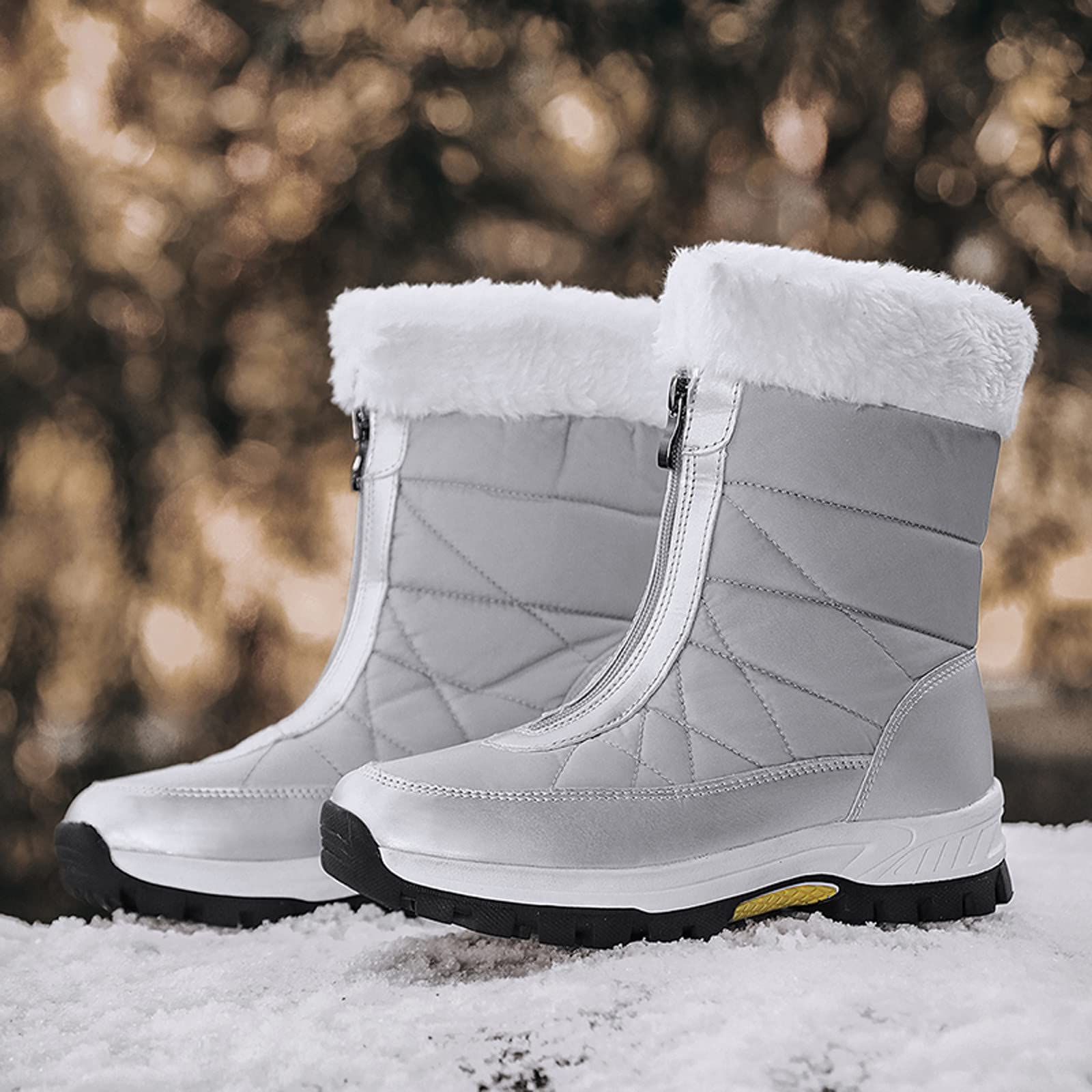 Mode femmes hiver à l'eau fermeture à glissière plate garder chaud bottes de neige confortables mi bottes chaussures Cales Chaussures Vélo