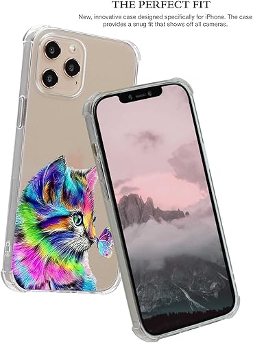 Miniatura 4 de Compatible con iPhone 12 Pro Max - Funda de mariposa de gato, colorido arcoíris lindo gato, mariposa, bonito gráfico de moda de animales para iPhone