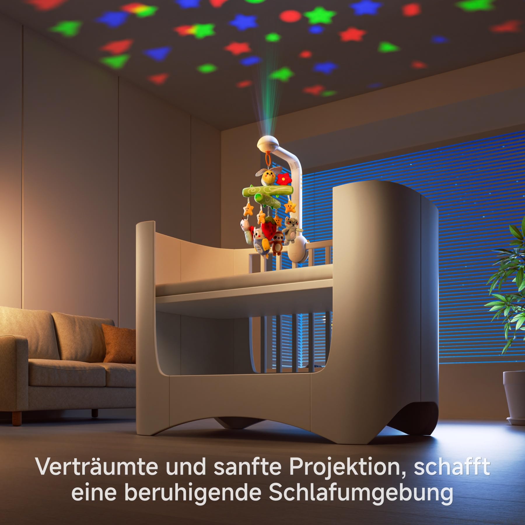 TUMAMA KIDS Baby Mobile Babybett mit Musik und Sternenlicht-Projektor, Spieluhr Baby Spielzeug 0 3 6 9 Monate, Fernbedienung Mobile Babybett Sensorisches Spielzeug für Neugeborene