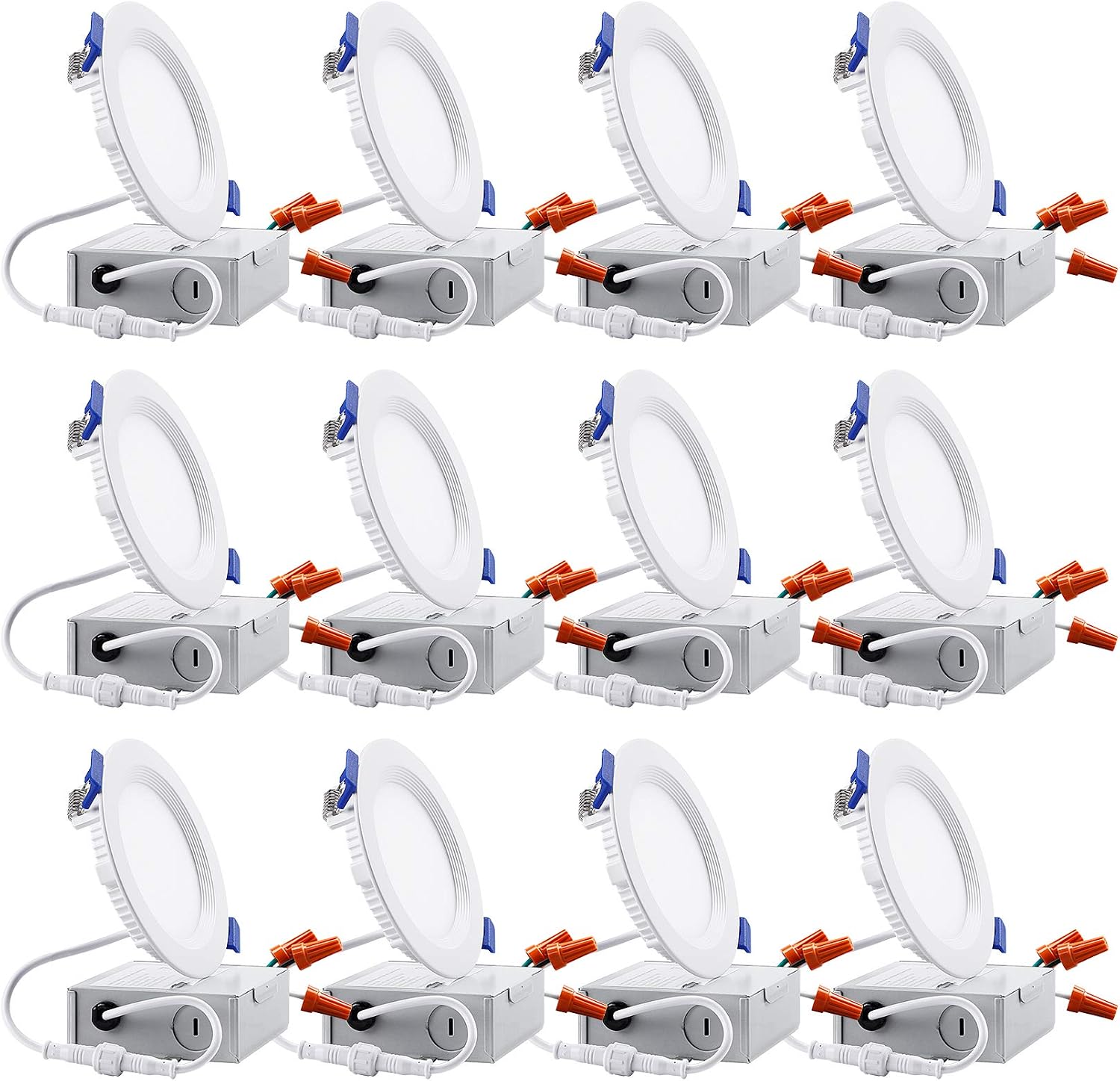 TORCHSTAR 12-Pack 4 Inch 10W LED Recessed Lighting Anti-glare Trim, CRI 90+, Dimmable Airtight Downlight, IC Rated, 3000K Warm White, ETL & Energy Star Listed