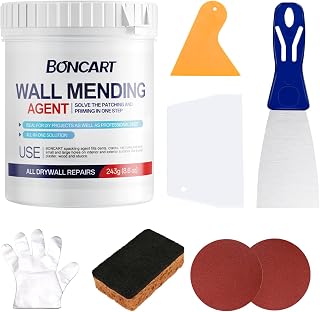 BONCART 8.6oz Drywall Repair Patch Kit - All-in-One Pro Tool Set with Putty, Scrapers, Sandpaper, Texture Sponge & Gloves for Fast Hole Fixes