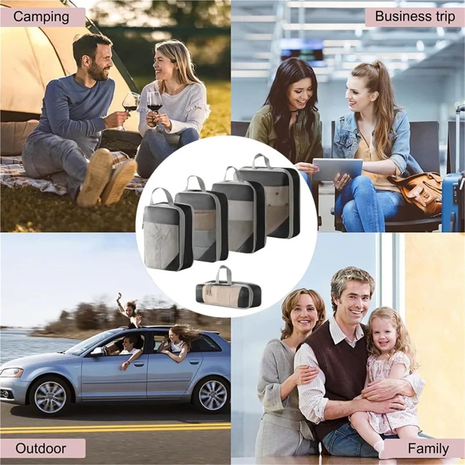5 cubi di compressione for valigie, accessori da viaggio, organizer espandibili, leggeri Organizer per valigie(Black 5pcs)