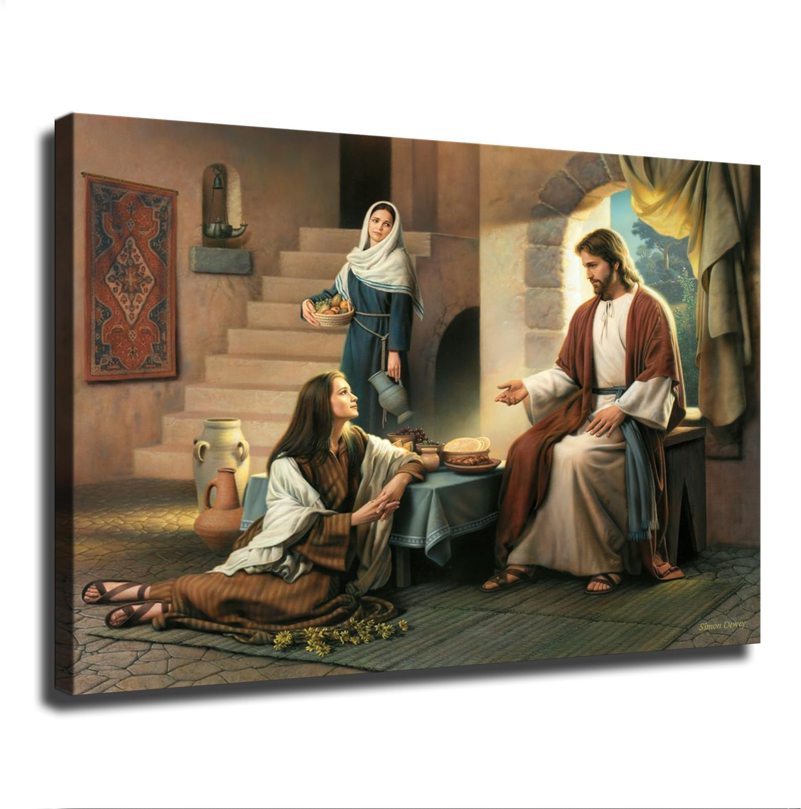 Simon Dewey Jesus with Martha and Mary Poster Picture HD Canvas Print Famous Artwork Beautiful Home Decor Bedroom Holiday Moving Gift Wall Art Decor Wooden (08x12inch-UnFramed)